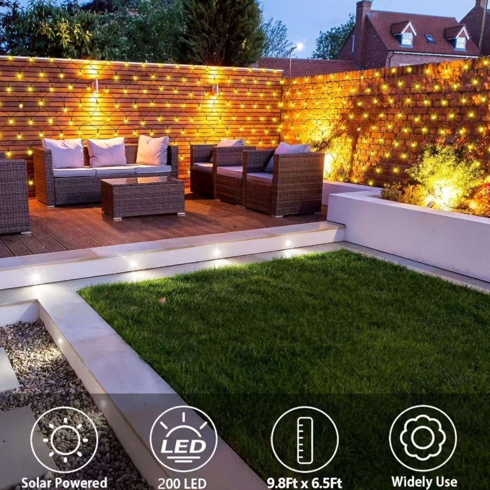 Solar Net Mesh Lights with Separate Panel, 100 to 360 LEDs and Three Colors for Outdoor Displays