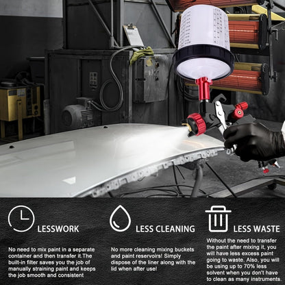 Disposable Paint Spray Gun Cup Liner & Lid System 50-Pack – Includes 50 Cup Liners, 50 Lids, Hard Cup with Retainer Ring