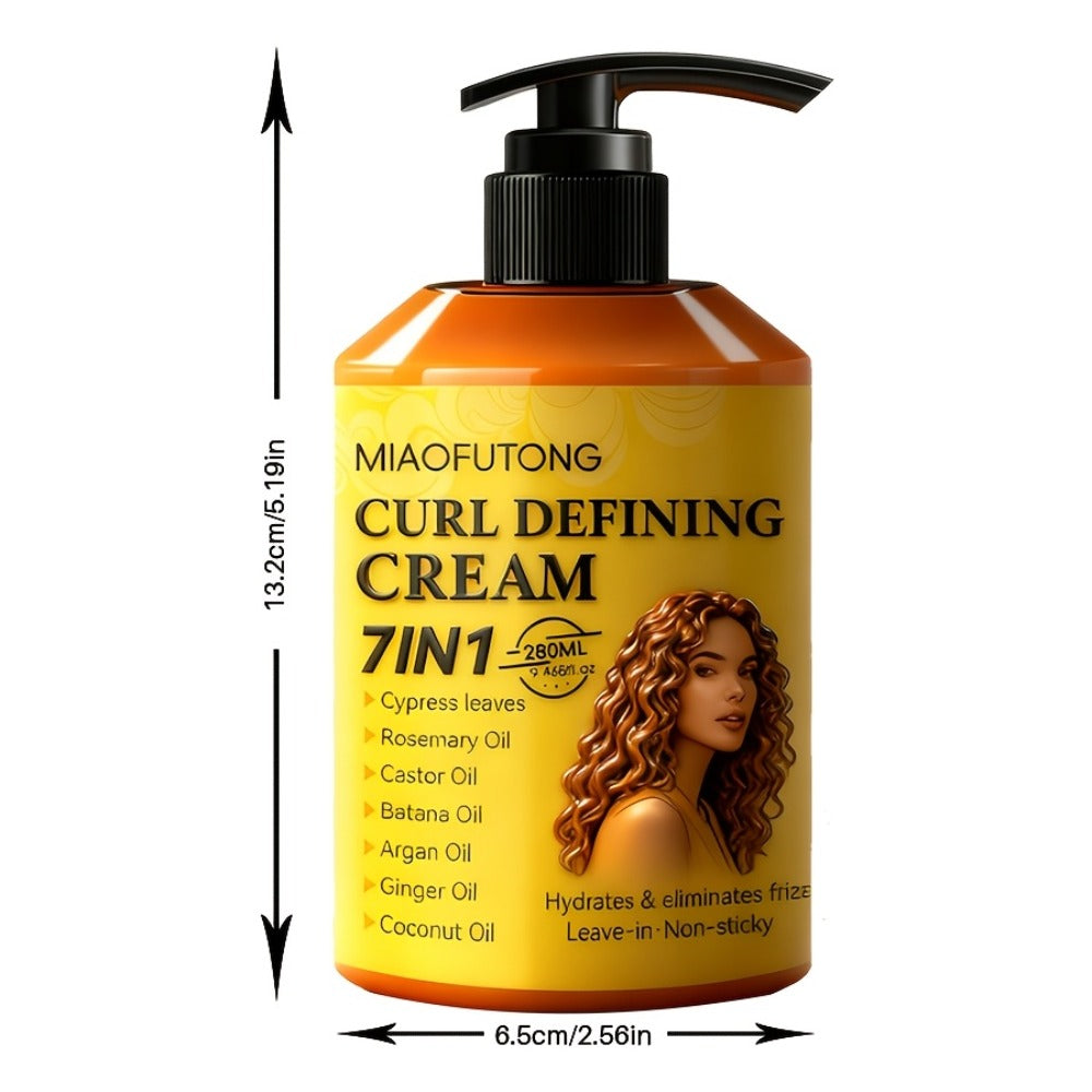 7-in-1 Curl Defining Cream by MIAOFUTONG in 280ml Pump Bottle with Seven Front-Label Botanical Ingredients