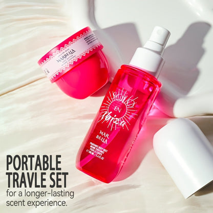 Body Hair Fragrance Mist Gift Set 2-Piece SOLO EN IBIZA Perfume Mist Body Cream Vanilla Fruit for Bath Time, Home Spa and Personal Care