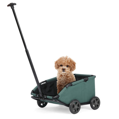 Pet Stroller for Small Dogs & Cats Foldable Mini Dog Wagon with Extendable Pull Handle, Built-In Cushion, Safety Rope & Storage Bag