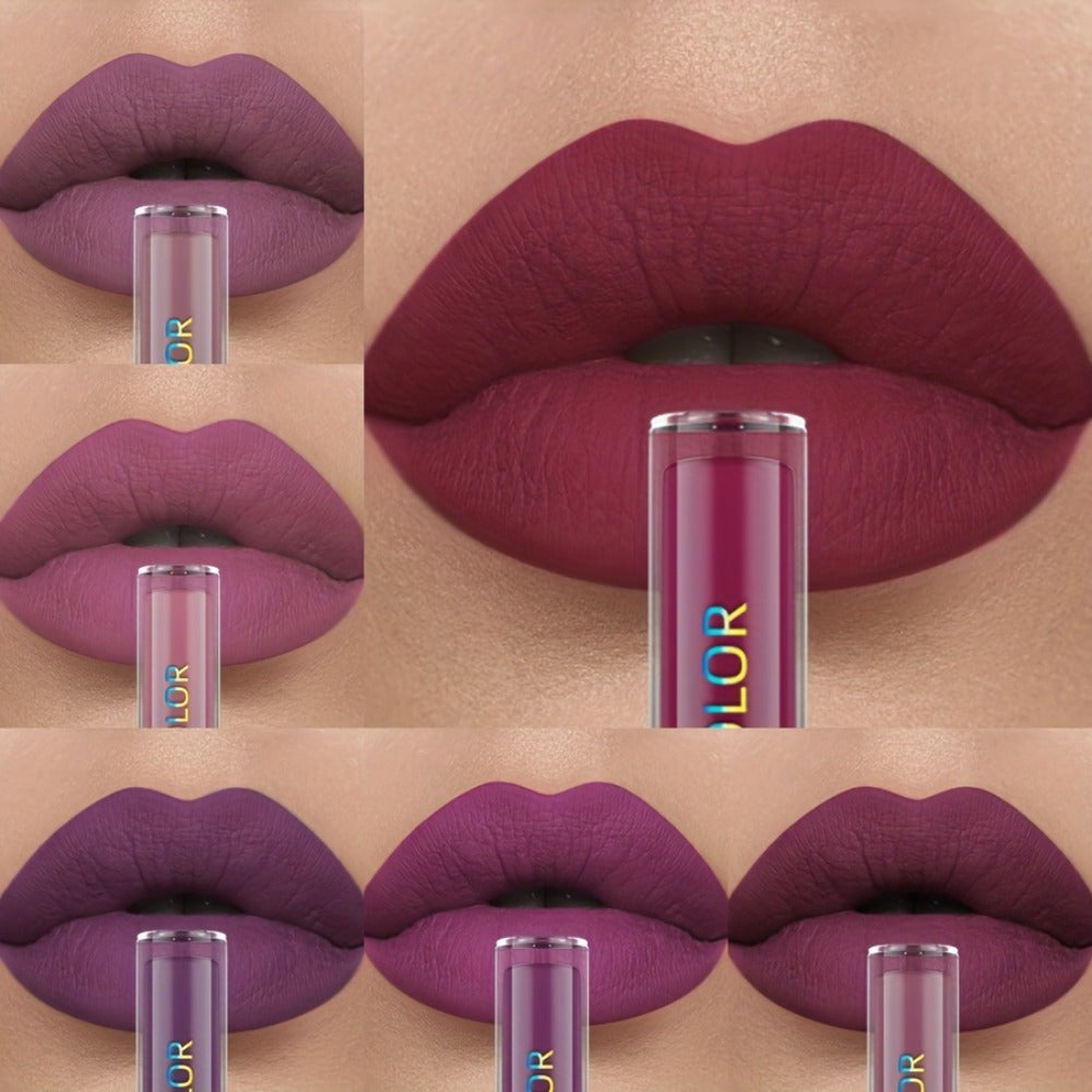 Matte Liquid Lipstick Set 6pcs Lip Glaze Non-Sticky Non-Drying Colorfast Velvet Finish, for Makeup, Travel and Everyday Vanity Use