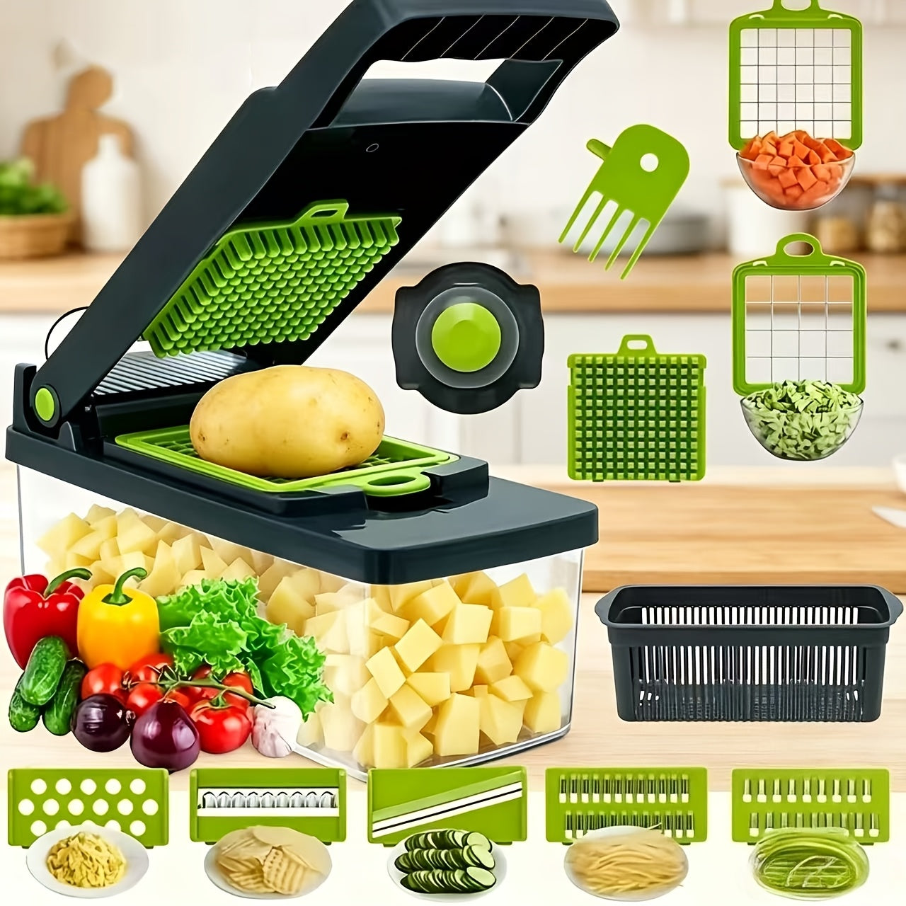 Vegetable Chopper Multifunctional Food Slicer Dicer Cutter 8 Blades Kitchen Tool Set for Bath Time, Home Spa and Personal Care