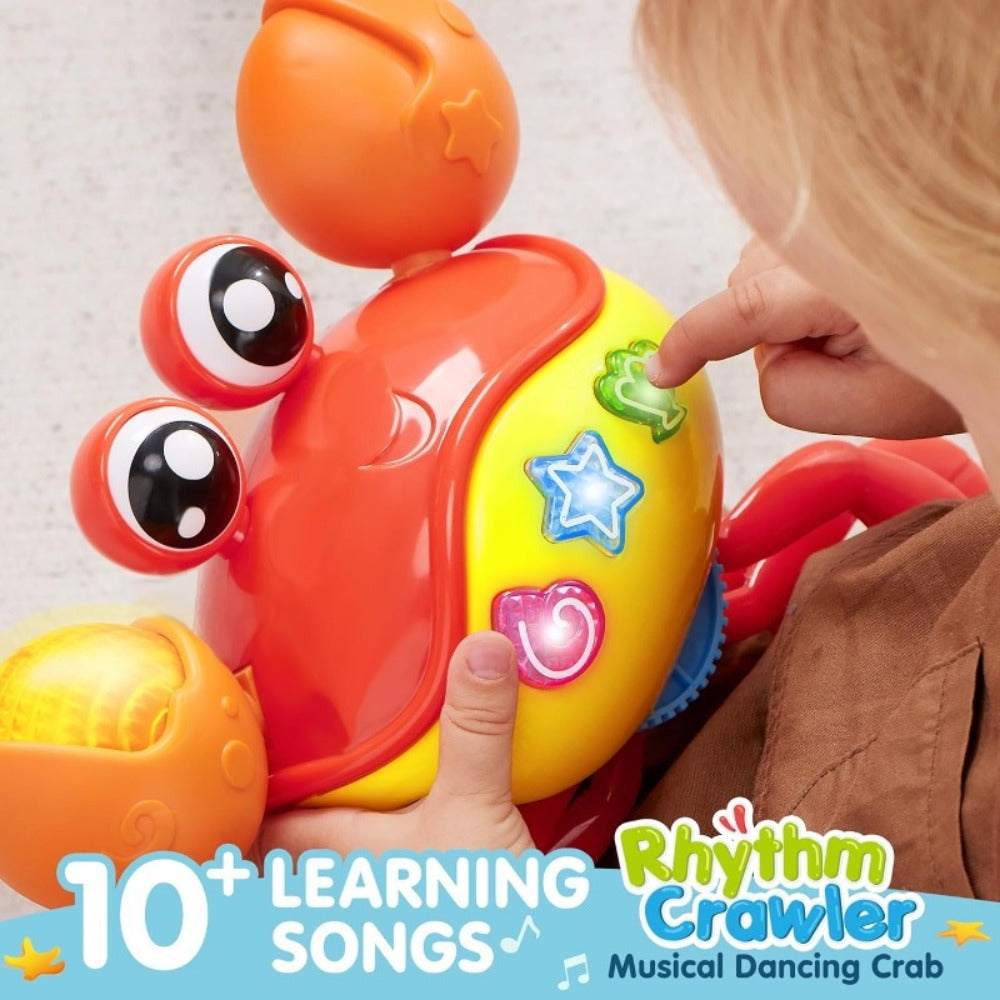 Musical Crawling Crab Toy with Light-Up Buttons, Moving Claws and Obstacle-Avoiding Motion