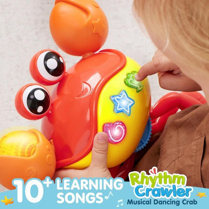 Musical Crawling Crab Toy with Light-Up Buttons, Moving Claws and Obstacle-Avoiding Motion