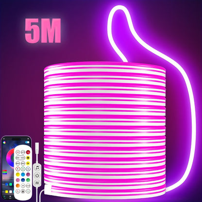 LED Neon Rope Light, RGB Color Changing Light Strip, App & Remote Control, Music Sync, Silicone Neon Light for Bedroom