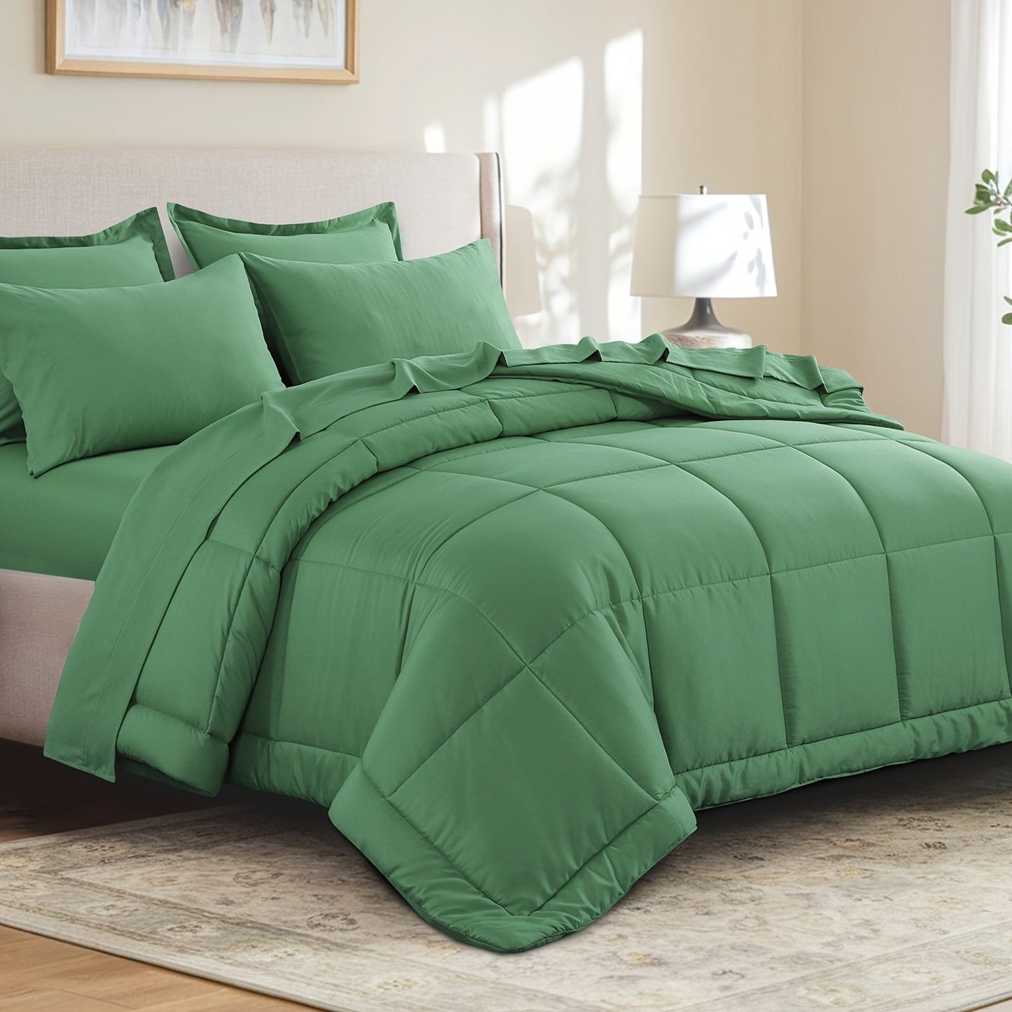 7 Piece Comforter Set Luxury Soft Fluffy Bedding All Season Bed in a Bag with Comforter Fitted Sheet Flat Sheet Pillowcases Hypoallergenic