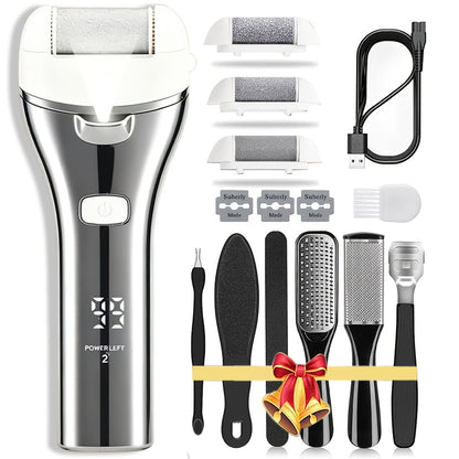 Electric Foot File 14-in-1 Rechargeable Pedicure Kit 3 Roller Heads Dead Skin Callus Remover Portable Foot Scrubber Professional Foot Care