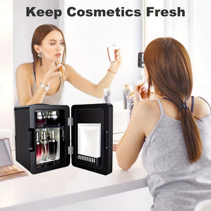 Mini Fridge 1.59 Gal 9-Can - AC/DC Portable Cooler & Heater, Silent Thermoelectric Refrigerator for Skincare