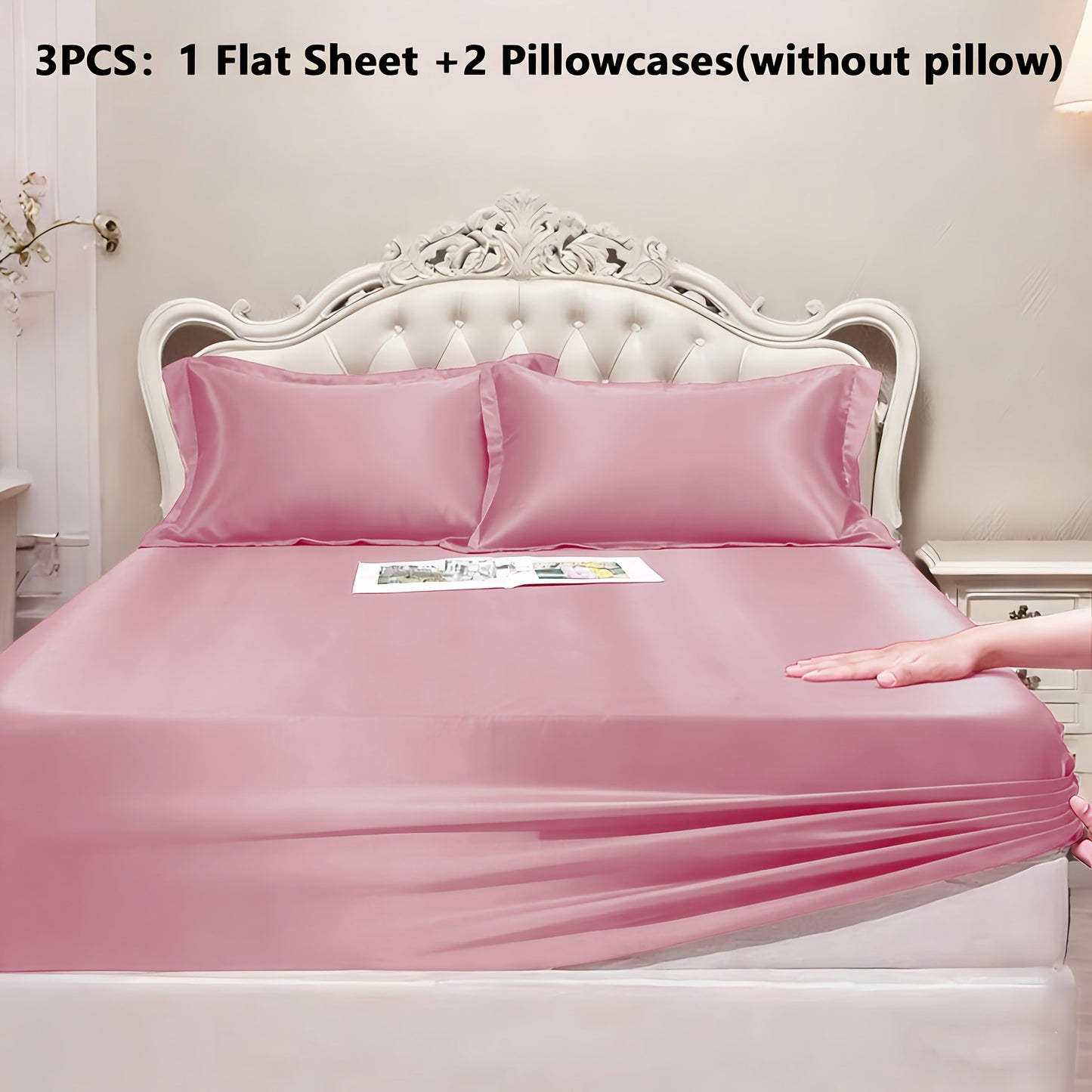 Satin Fitted Sheet Set with Pillowcases – Cooling Smooth Breathable Wrinkle-Resistant Bed Sheets, Machine Washable Ultra Soft for Hot