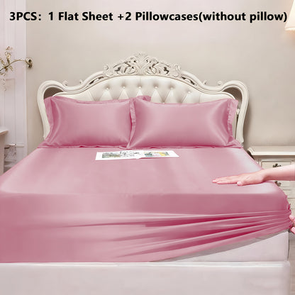Satin Fitted Sheet Set with Pillowcases – Cooling Smooth Breathable Wrinkle-Resistant Bed Sheets, Machine Washable Ultra Soft for Hot