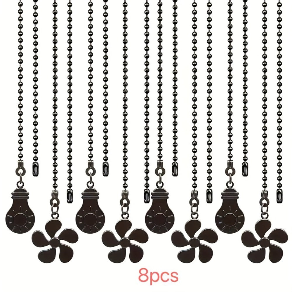 Ceiling Fan Pull Chain Extension Set of 8 – Decorative Bead Chain Pull Cord with Five-Leaf & Bulb Pendants, Iron Chain & Zinc Alloy, Bronze