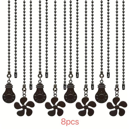 Ceiling Fan Pull Chain Extension Set of 8 – Decorative Bead Chain Pull Cord with Five-Leaf & Bulb Pendants, Iron Chain & Zinc Alloy, Bronze