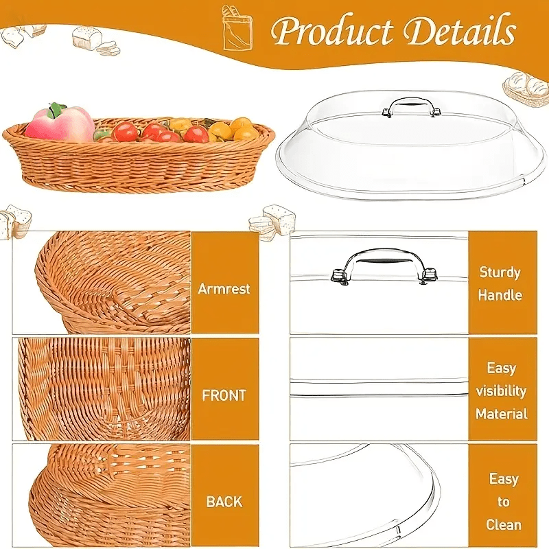 Woven Bread Basket in Square or Round Shape for Serving Bread, Fruit, Desserts and Snacks at Home or on the Dining Table
