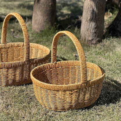 Oval Wicker-Style Market and Picnic Basket with Arched Handle in Medium or Large Size Options