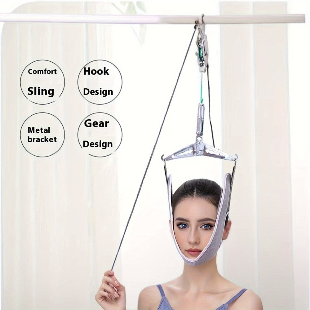 Cervical Traction Device with Handle, Adjustable Neck Traction Belt & Shoulder Massager, Spinal Decompression Pillow for Tension