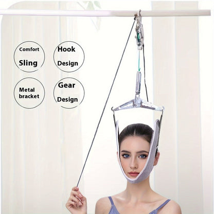 Cervical Traction Device with Handle, Adjustable Neck Traction Belt & Shoulder Massager, Spinal Decompression Pillow for Tension