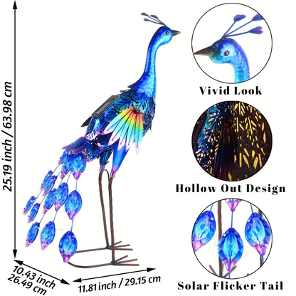Solar Peacock Garden Statue – Metal Bird Sculpture with LED Lights, Outdoor Yard Art Decor for Patio, Lawn & Garden, Unique Gift