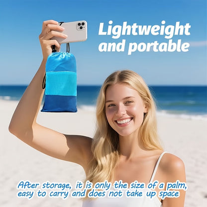 Blue Colorblock Beach Mat with Four Stakes and Carry Pouch, 55 x 78in Lightweight Foldable Size