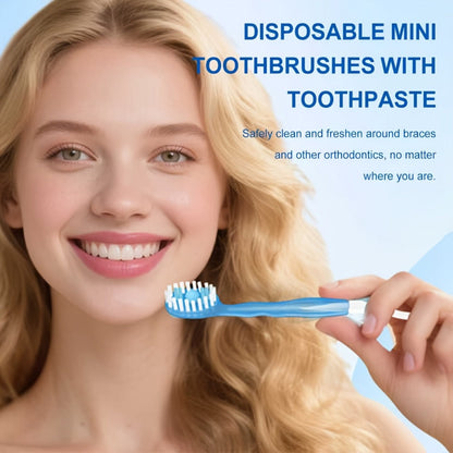 Travel Disposable Toothbrush 5-in-1, Pre-Applied Mint Toothpaste, Floss, Pick & Tongue Scraper, Soft Nylon