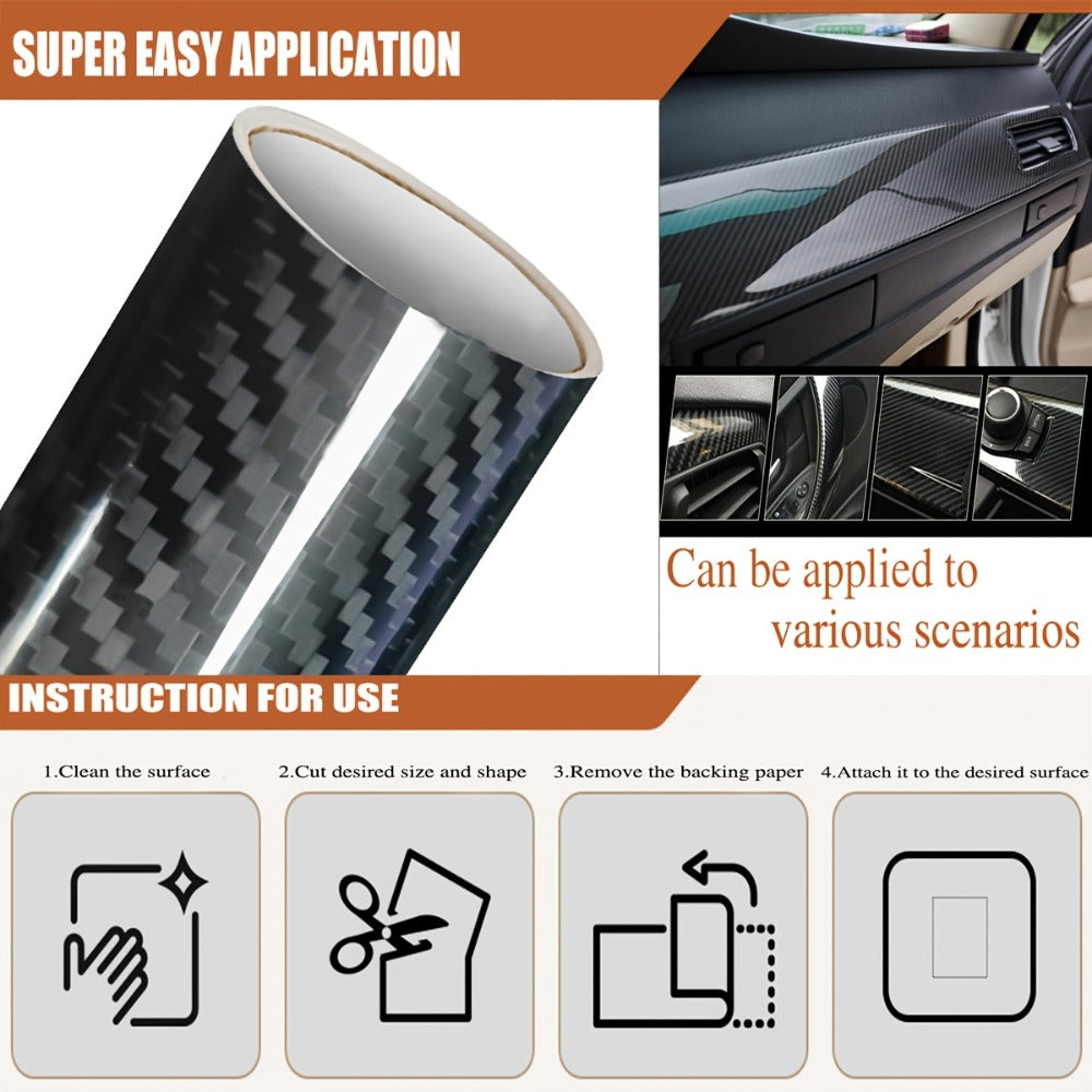 5D Carbon Fiber Vinyl Wrap 50cm x 300cm – Self-Adhesive Car Interior Decor Film, UV Protection, Scratch-Resistant, Dashboard Trim Sticker