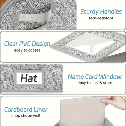 Baseball Cap Storage Box 2 Pack – Foldable Stackable Zippered Hat Organizer, Large Capacity Dustproof Closet Storage for Caps