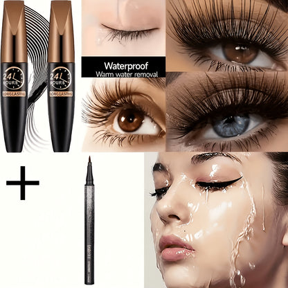 8D Fiber Mascara Set 2 Pcs Volumizing Lengthening Smudge-Proof Waterproof Lash Extension, for Makeup, Travel and Everyday Vanity Use