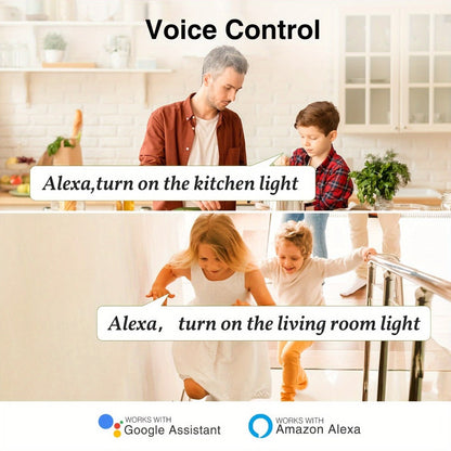White Single-Pole and 3-Way WiFi Wall Switch in One-, Two- or Four-Piece Packs with App, Voice and Timer Control