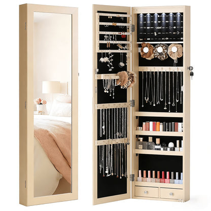 Jewelry Armoire Floor Standing 47.2" Full-Length Mirror Cabinet with 6 LED Lights Dual Lock