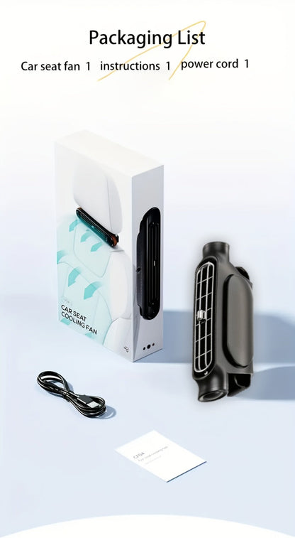 Bladeless Car USB Fan – 3-Speed Silent Cooling, Fits All Vehicles, Car Seat Fan with USB Charging Cable, Black & White