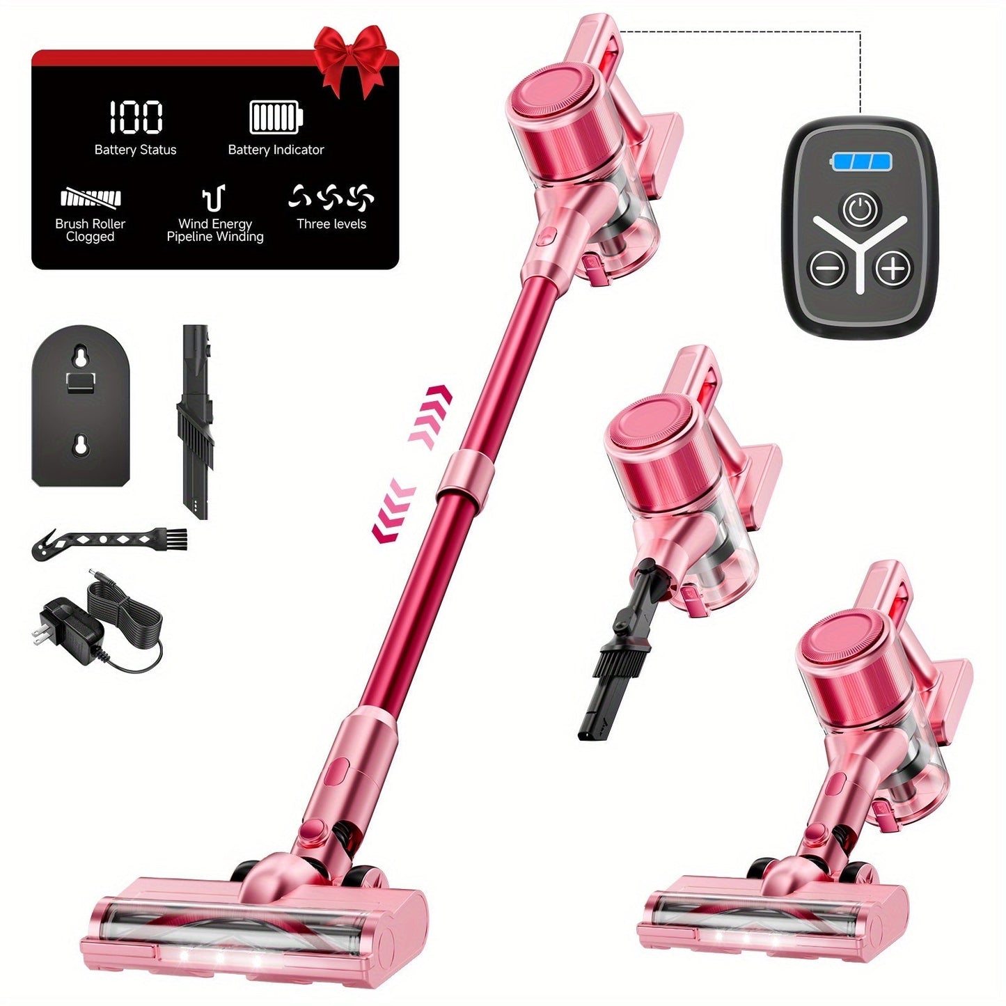 Cordless Vacuum Cleaner 55KPa 8-in-1 Stick Vacuum with LED Light 180° Swivel Wireless for Entryways, Bedrooms and Living Spaces