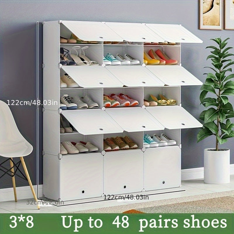 Shoe Rack Organizer Free Standing, Shoe Storage Cabinet for Boots, Slippers & High Heels, 2×6 / 3×8 Tier Shoe Shelf for Closet