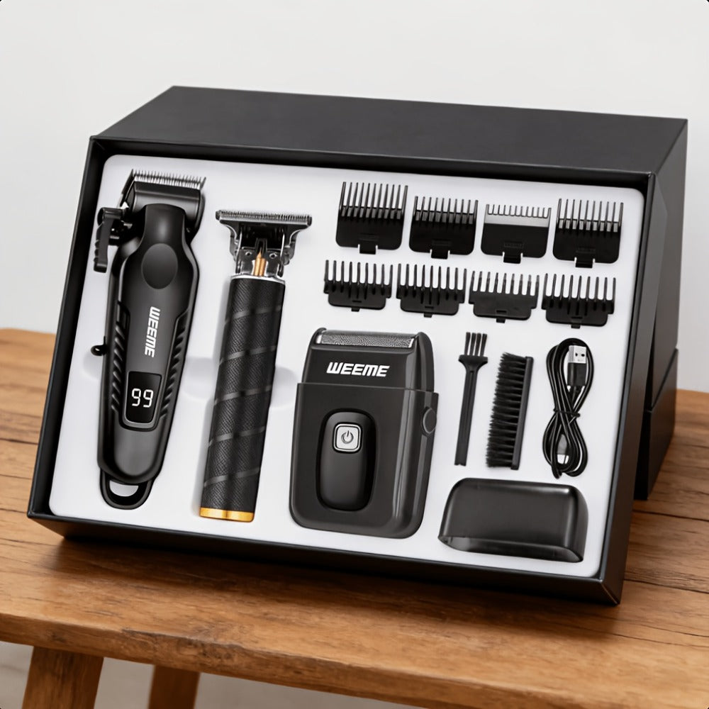 Men's Professional Grooming Kit – Cordless Rotary Shaver & T-Blade Trimmer, Type-C Charging, 6 Adjustable Combs