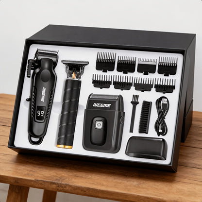 Men's Professional Grooming Kit – Cordless Rotary Shaver & T-Blade Trimmer, Type-C Charging, 6 Adjustable Combs