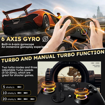 Touchscreen Wireless Gaming Controller in Black with Four Back Buttons and Optional Detachable Phone Bracket