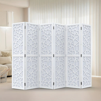 Room Divider, Geometric Wood 70"H - Freestanding Privacy Screen with Modern Pattern shown in the main product view