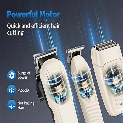 Hair Clippers & Trimmers KLY White Full-Size Clipper with LCD Display, USB Charging and Guide Comb Set