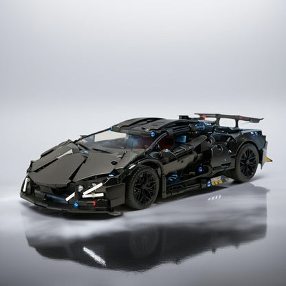 Black Supercar Building Blocks Set 1288 Pcs Limited Edition – Openable Hood Trunk Functional LED Headlights Realistic Engine Advanced