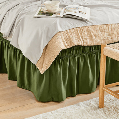 Bed Skirt with Adjustable Elastic Belt – Ruffle Microfiber Dust Ruffle 15 Inch Drop, Hotel Quality, Fade Resistant, Machine Washable