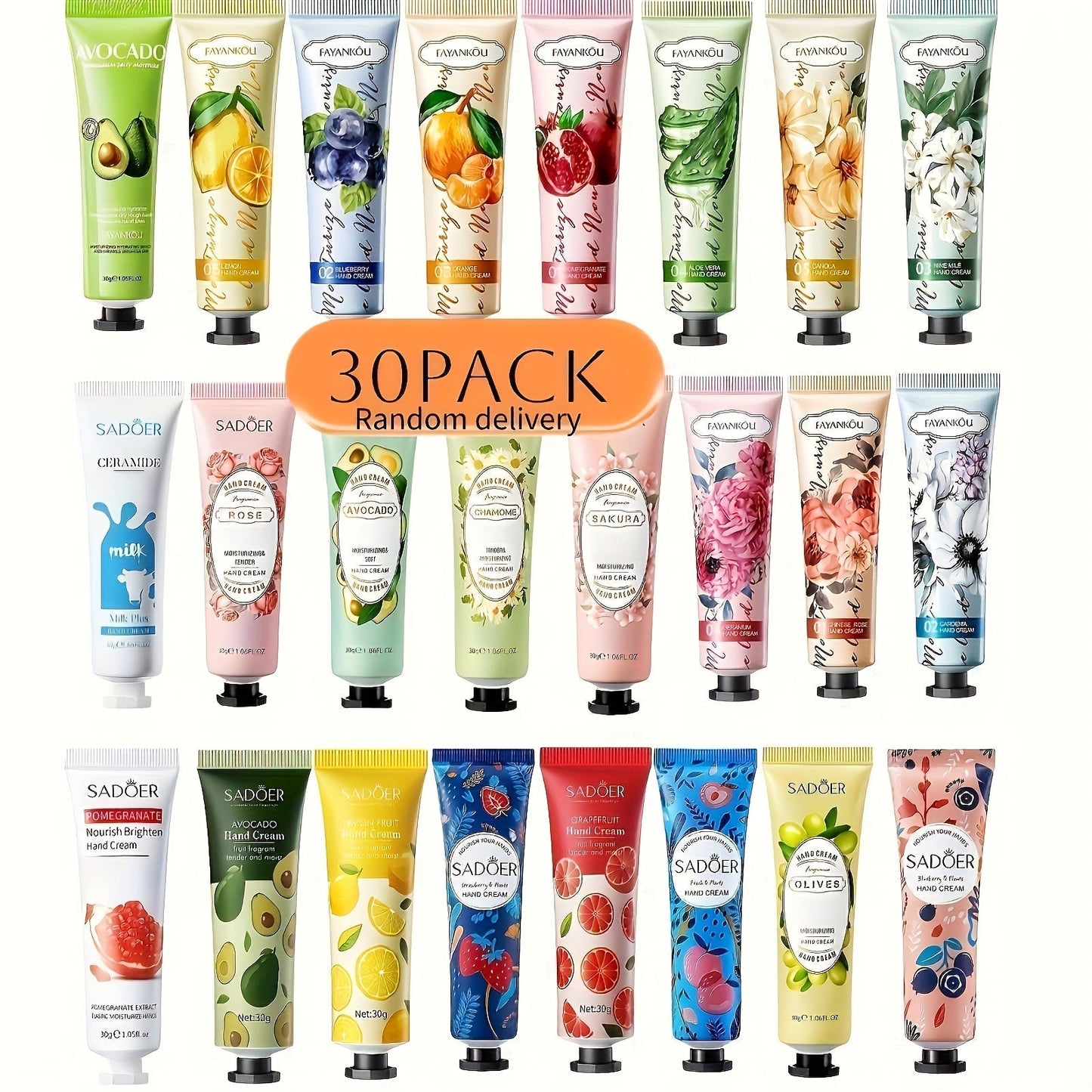 Wedding Favor Hand Cream Set 30pcs – Sadoer Travel Size Mini Moisturizing Lotion with Lactic Acid & Glycerin