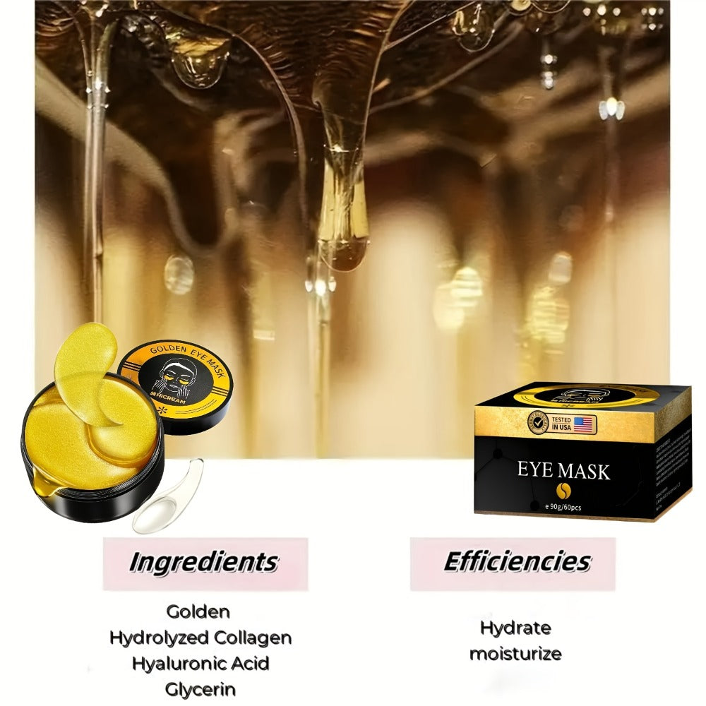 60-Piece Gold-Tone Under-Eye Patch Box with Individual Packs and Collagen and Hyaluronic Acid Wording