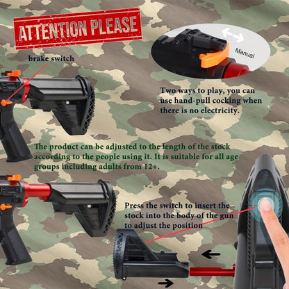 High-Performance Rechargeable Electric Splash Ball Toy Gun, USB Charge Portable Combat Outdoor Shooting Rifle for Kids Boys Teens