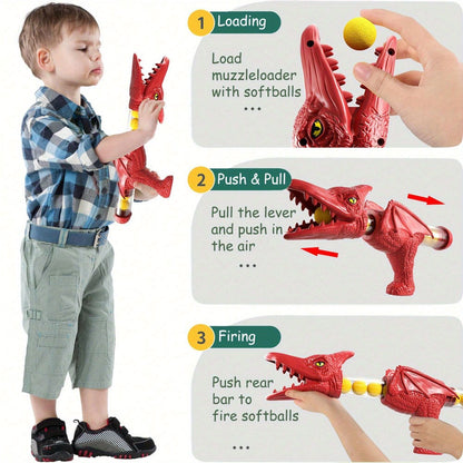 Dinosaur Shooting Toy Set for Kids, Air Pump Foam Bullet Blaster with Moving Dinosaur Targets, Twin Pistol