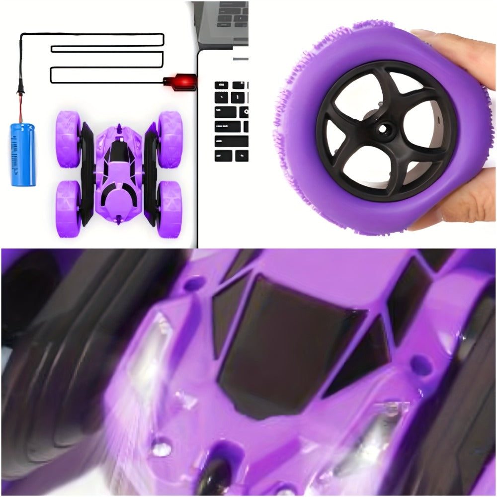 Remote Control Car, Double-Sided 360-Degree Flip Stunt Model with LEDs, 2.4GHz Control and 1400mAh Battery