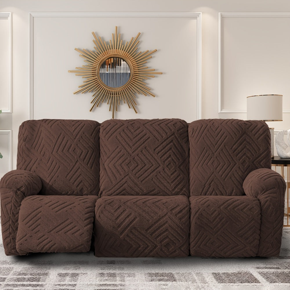 Sofa Cover Three-Seat Jacquard Knit Slipcover with Side Pocket, Elastane Stretch and Seven Solid Colors