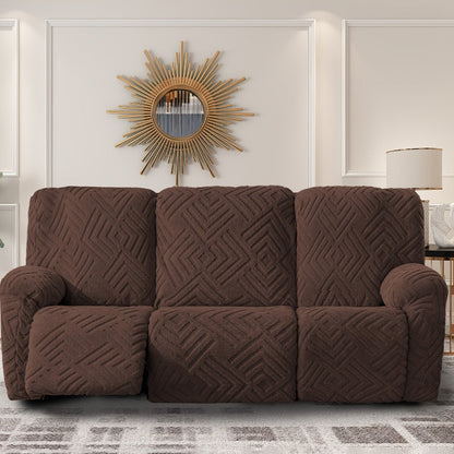 Sofa Cover Three-Seat Jacquard Knit Slipcover with Side Pocket, Elastane Stretch and Seven Solid Colors