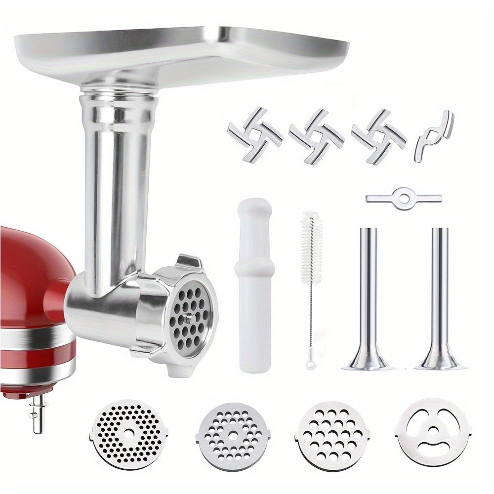 Metal Meat Grinder Attachment for KitchenAid Stand Mixers with 4 Grinding Plates 4 Blades for Home Cooking, Dining and Outdoor Meals