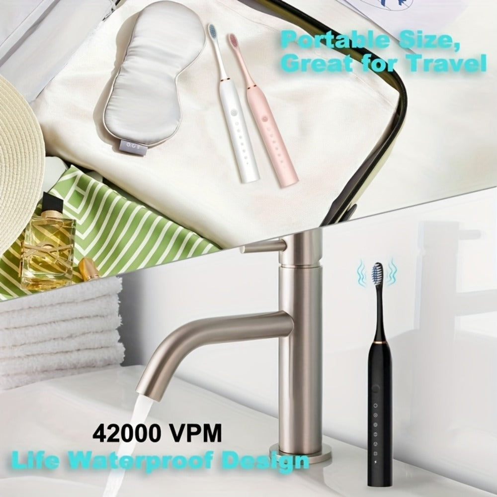Rechargeable Electric Toothbrush with 6 Cleaning Modes & Smart Timer, USB Sonic Toothbrush for Adults