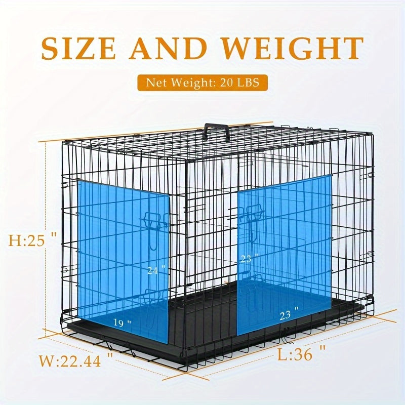 Dog Crate Foldable Metal Wire Dog Cage with Divider Panel & Leak-Proof Tray – Indoor Outdoor Dog Kennel for Small Medium Dogs