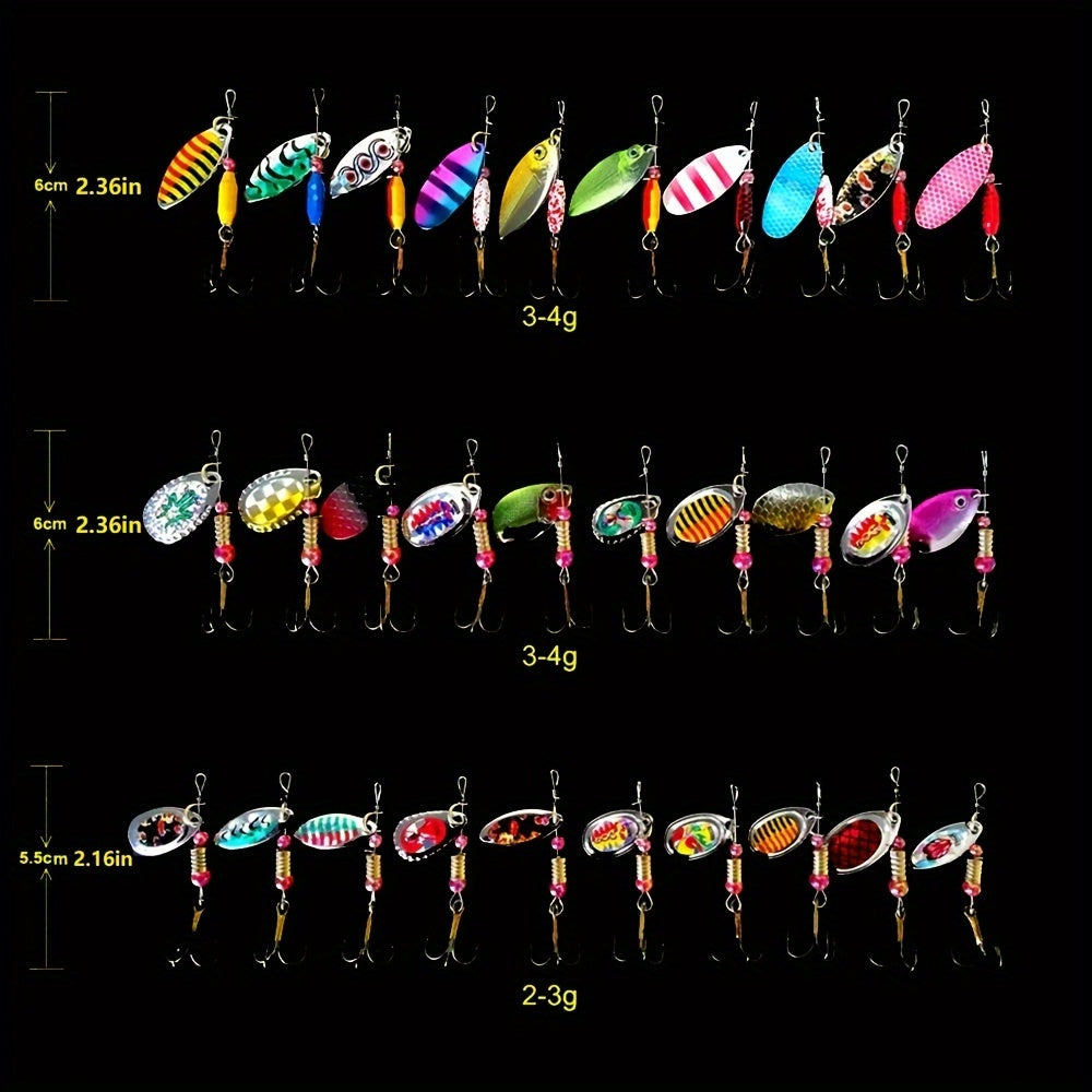 Spinnerbait Fishing Lures 30pcs – Heavy Duty Metal Spoon Jig Multi-Color Artificial Bait Set for Bass Trout Pike Musky